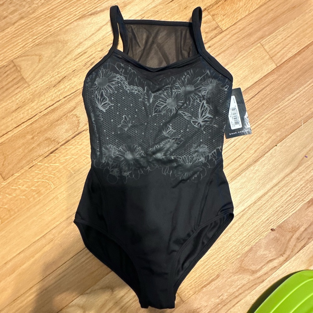 Bloch Girls Black Floral Mesh Ballet Leotard